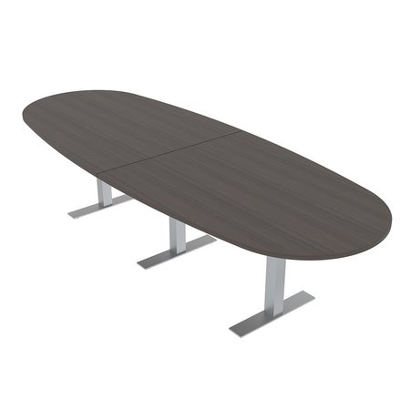 SKUTCHI DESIGNS 12 Person Modular Conference Table Metal T-Bases, Oval Boat Shape, 12X4, Black Oak HAR-BOVL-46X143-T-XD1025